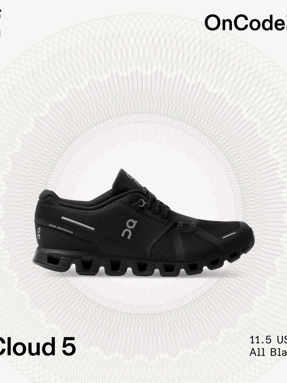 On Running Black Cloud 5 Men's Athletic Running Shoes sneakers 11.5